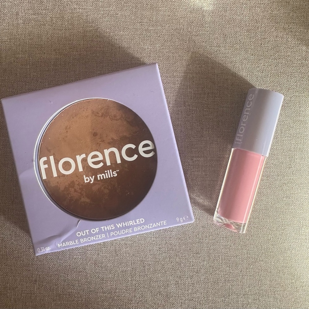Florence By Mills Marble Bronzer Cool Tones NIB & Lip Gloss in Mellow Mills Set